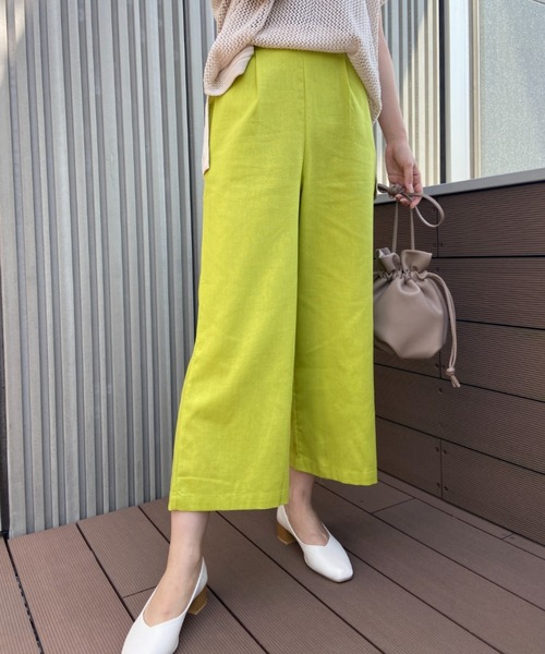 RANAN(ラナン)の「麻入りタックワイドパンツ(スラックス・レディース・ライム/コーラルピンク/サンドグレー/ネイビー・L/M/LL)」の3枚目の写真