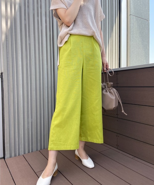 RANAN(ラナン)の「麻入りタックワイドパンツ(スラックス・レディース・ライム/コーラルピンク/サンドグレー/ネイビー・L/M/LL)」の13枚目の写真