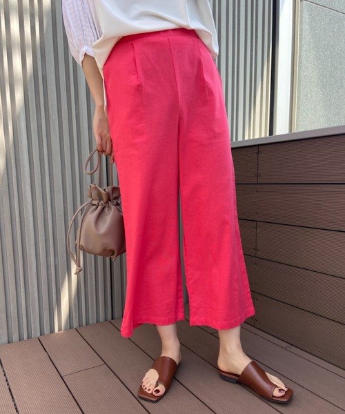 RANAN(ラナン)の「麻入りタックワイドパンツ(スラックス・レディース・ライム/コーラルピンク/サンドグレー/ネイビー・L/M/LL)」の15枚目の写真