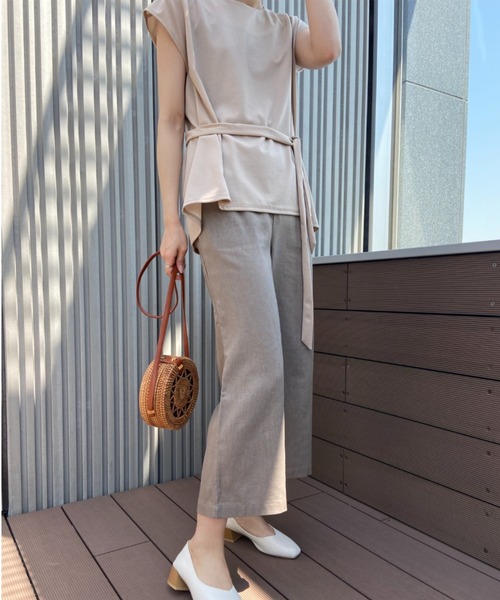 RANAN(ラナン)の「麻入りタックワイドパンツ(スラックス・レディース・ライム/コーラルピンク/サンドグレー/ネイビー・L/M/LL)」の19枚目の写真