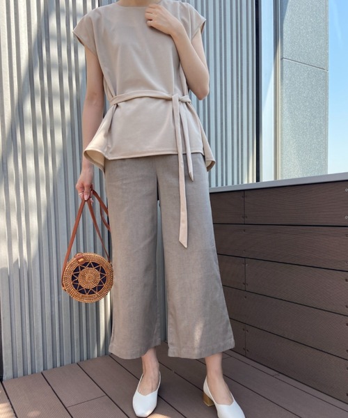 RANAN(ラナン)の「麻入りタックワイドパンツ(スラックス・レディース・ライム/コーラルピンク/サンドグレー/ネイビー・L/M/LL)」の20枚目の写真