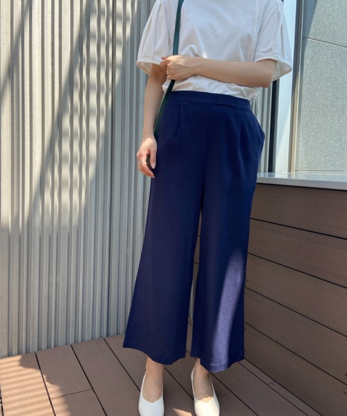 RANAN(ラナン)の「麻入りタックワイドパンツ(スラックス・レディース・ライム/コーラルピンク/サンドグレー/ネイビー・L/M/LL)」の22枚目の写真