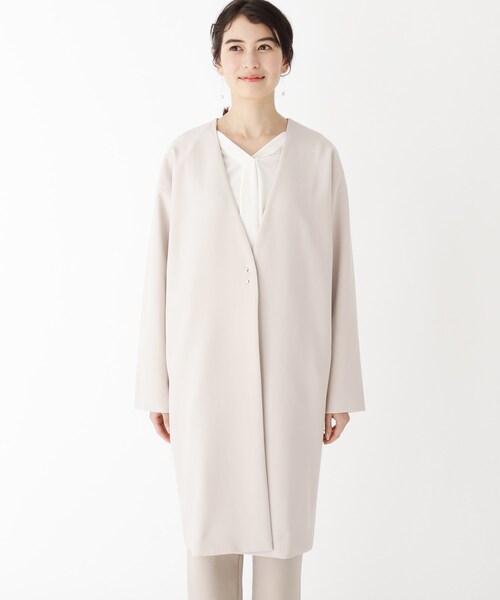 新品タグ付❤ダブルクロスVネックノーカラーコート index（インデックス）の「◇ダブルクロスVノーカラーロングコート