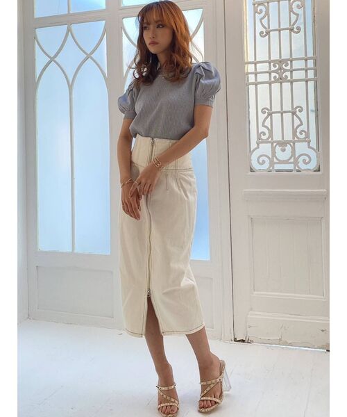 RESEXXY(リゼクシー)の「センタージップハイウエストスカート(デニムスカート・レディース・ホワイト/ピンク/インディゴブルー・SMALL/MEDIUM)」の6枚目の写真