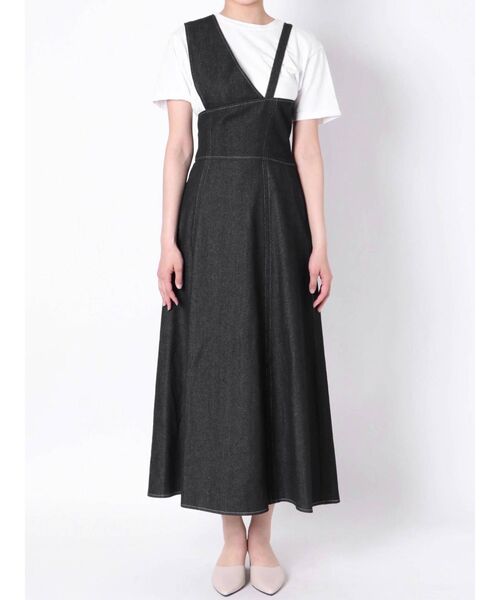 MURUA(ムルーア)の「アシンメトリーパターンロングワンピース(ワンピース・レディース・ブラック/ライトグリーン/アイボリー/ブルー・1/2)」の10枚目の写真