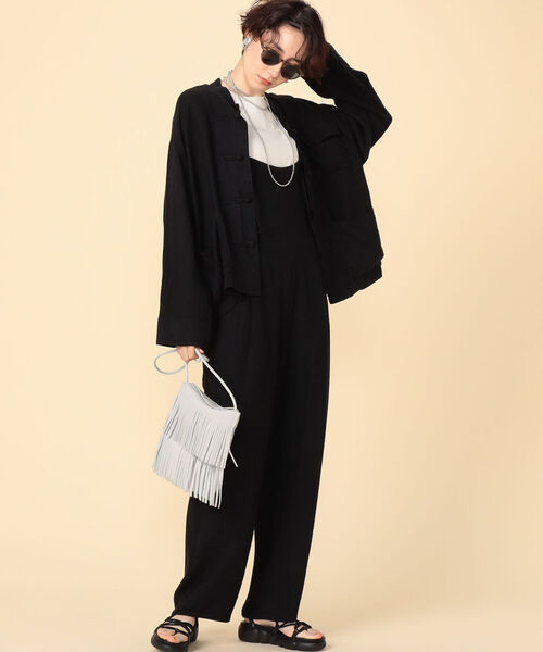 Rie Miller（リエミラー）の「ミニヘリンボーンチャイナジャケット（ブルゾン・レディース・ブラック/オリーブ・38）」の6枚目の写真