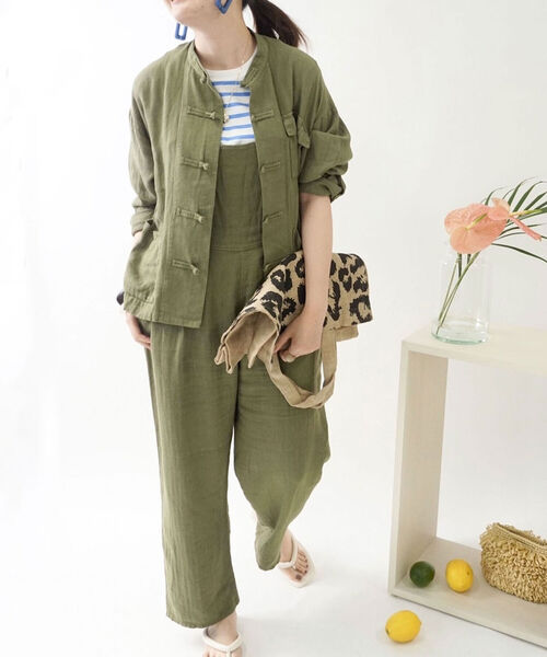 Rie Miller（リエミラー）の「ミニヘリンボーンチャイナジャケット（ブルゾン・レディース・ブラック/オリーブ・38）」の4枚目の写真