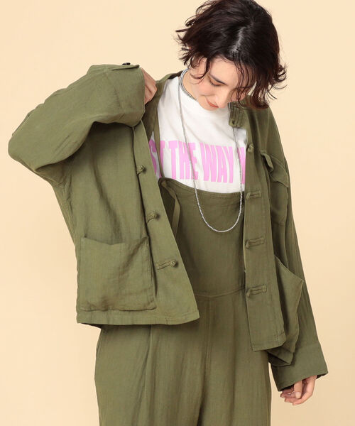 Rie Miller（リエミラー）の「ミニヘリンボーンチャイナジャケット（ブルゾン・レディース・ブラック/オリーブ・38）」の3枚目の写真