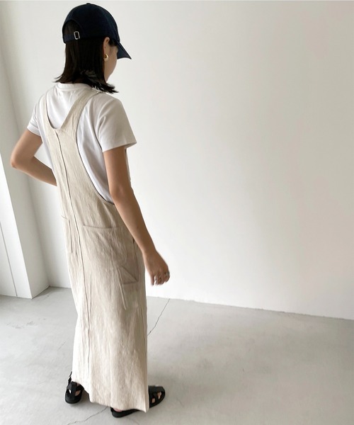 CANAL JEAN(キャナルジーン)の「RED CHOP WORKS(レッドチョップワークス) リネンジャンパースカート(ジャンパースカート・レディース・ブラック/ベージュ・38)」の10枚目の写真