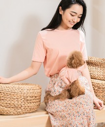 Toyome | 【飼い主と犬服のペアルックセット】ビビットカラーTシャツ×花柄スカートワンピース(ペットウェア)