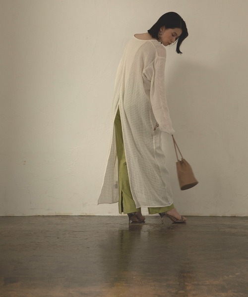 marjour(マージュール)の「COTTON NET ONEPIECE(ワンピース・レディース・チャコールグレー/オフホワイト・M)」の3枚目の写真