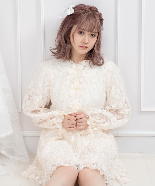 DearMyLove（ディアマイラブ）の「レースフリルカーディガントップス（カーディガン/ボレロ・レディース・アイボリー/ピンク/ブラック・MEDIUM/LARGE/X-LARGE/XX-LARGE）」の4枚目の写真