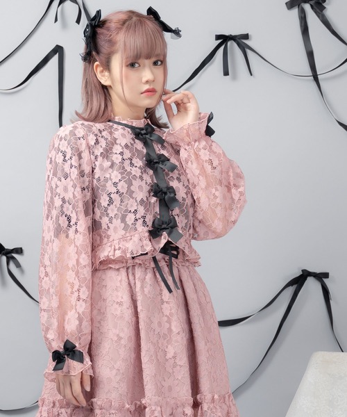 DearMyLove（ディアマイラブ）の「レースフリルカーディガントップス（カーディガン/ボレロ・レディース・アイボリー/ピンク/ブラック・MEDIUM/LARGE/X-LARGE/XX-LARGE）」の6枚目の写真