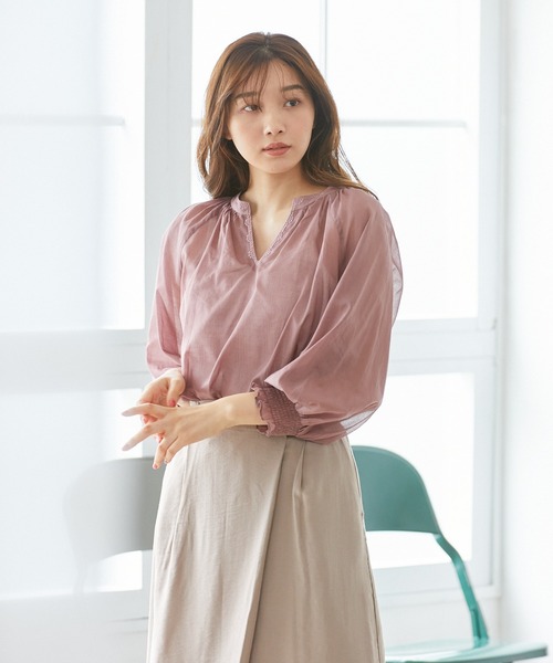 Rewde(ルゥデ)の「刺繍ボリュームスリーブブラウス(1R13-07146)(シャツ/ブラウス・レディース・チャコールグレー/ベージュ/モーブ系・M)」の1枚目の写真