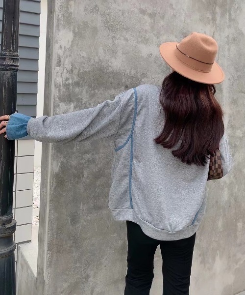 C.E. グレー フロントデザイン　スウェット C．E(シーイー) 25SSMESH TRACK CREW NECKメッシュ切替