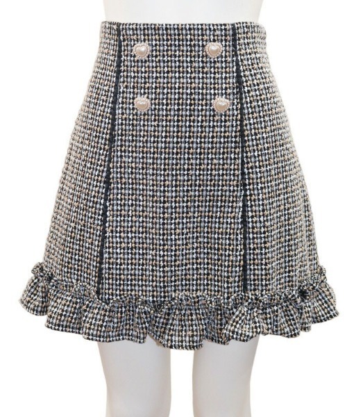Secret Honey（シークレットハニー）の「ハートボタンツイード台形スカート（スカート・レディース・ブラック/ベージュ/オフホワイト・MEDIUM）」の4枚目の写真