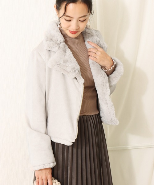 libelle more（リベル モア）の「スエードボンディングファー付きライダース（ライダースジャケット・レディース・ベージュ/グレー/ピンク/モカ・M/L）」の13枚目の写真