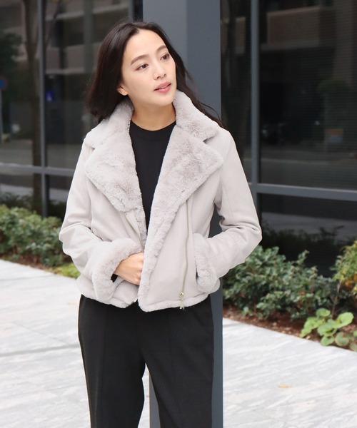 libelle more（リベル モア）の「スエードボンディングファー付きライダース（ライダースジャケット・レディース・ベージュ/グレー/ピンク/モカ・M/L）」の5枚目の写真