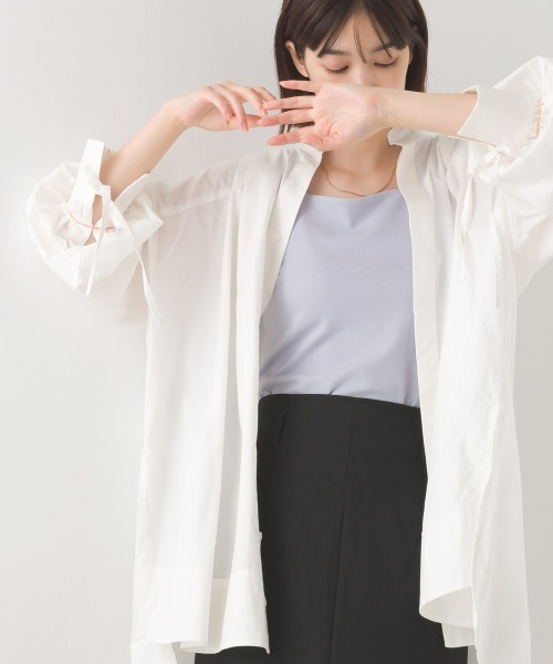 OMNES Supremo（オムネス　スプレモ）の「タイプライター袖リボンビッグシャツ（シャツ/ブラウス・レディース・ホワイト/ブラック/ブラウン/モカ/ベージュ・FREE）」の9枚目の写真