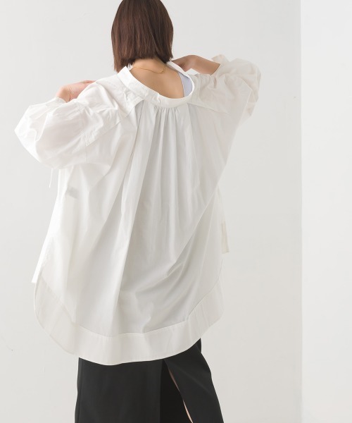 OMNES Supremo（オムネス　スプレモ）の「タイプライター袖リボンビッグシャツ（シャツ/ブラウス・レディース・ホワイト/ブラック/ブラウン/モカ/ベージュ・FREE）」の10枚目の写真