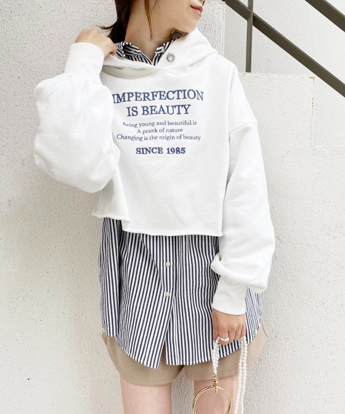 one after another NICE CLAUP（ワンアフターアナザーナイスクラップ）の「刺繍ロゴ裏毛ショートパーカー（Tシャツ/カットソー・レディース・オフホワイト/スミクロ/ブラウン/グリーン・FREE）」の21枚目の写真