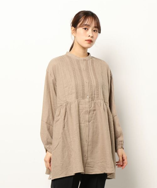 Samansa Mos2（サマンサ モスモス）の「ピンタックチュニック（シャツ/ブラウス・レディース・ブラック/ベージュ/キナリ・ﾌﾘ-）」の6枚目の写真