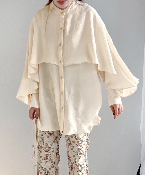 Bab（バブ）の「ラッフルスリーブブラウス（シャツ/ブラウス・レディース・ピンク/アイボリー/グリーン・M）」の13枚目の写真