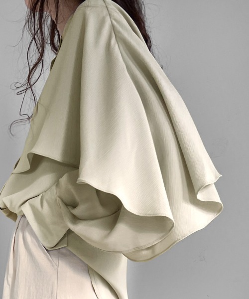 Bab（バブ）の「ラッフルスリーブブラウス（シャツ/ブラウス・レディース・ピンク/アイボリー/グリーン・M）」の6枚目の写真