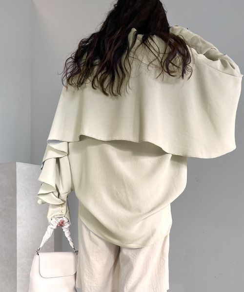 Bab（バブ）の「ラッフルスリーブブラウス（シャツ/ブラウス・レディース・ピンク/アイボリー/グリーン・M）」の8枚目の写真