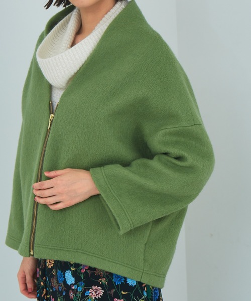 Abahouse Devinette（ドゥヴィネット）の「【BRAHMIN】イタリアンニードルシャギーブルゾン（トレンチコート・レディース・グレー/グリーン・フリー）」の14枚目の写真