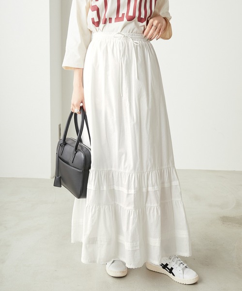 forksy.（フォルクシー）の「【forksy.】コットンピンタックピコレース付きティアードスカート（スカート・レディース・ブラック/オフホワイト/レッド・FREE）」の11枚目の写真