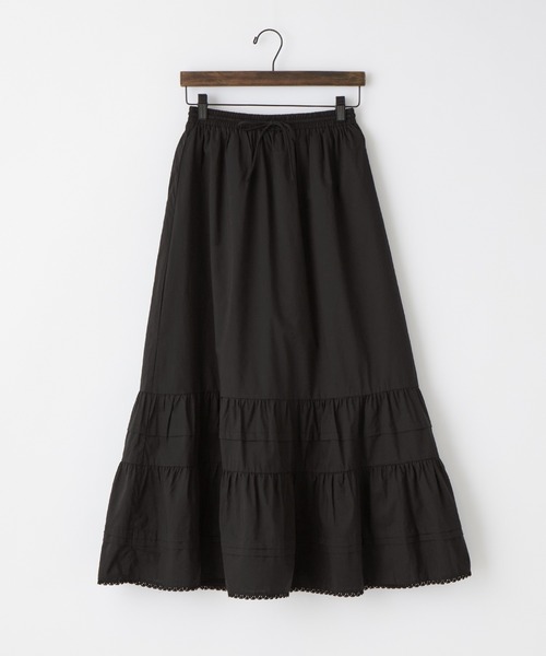 forksy.（フォルクシー）の「【forksy.】コットンピンタックピコレース付きティアードスカート（スカート・レディース・ブラック/オフホワイト/レッド・FREE）」の4枚目の写真