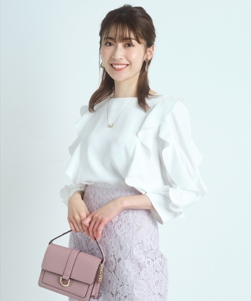 アンリアン　ウォッシャブルラッフルブラウス UNLIENS アンリアン ウォッシャブルラッフルブラウス 田中亜希子