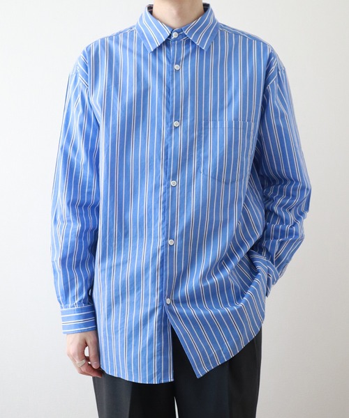 y/m(イム)の「ストライプシャツ(シャツ/ブラウス・メンズ・ライトブルー/ネイビー・MEDIUM/LARGE)」の3枚目の写真
