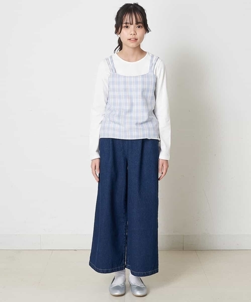 a.v.v（アーヴェヴェ）の「[140-150]サスペンダー付きワイドパンツ（その他パンツ・キッズ・ベージュ/ミント/ブルー・150/140）」の14枚目の写真