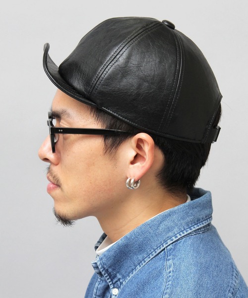 glabella（グラベラ）の「ヴィンテージレザー風 フェイクレザー ショートバイザー / ボールキャップ / アンパイアキャップ（キャップ・メンズ・ブラック・FREE）」の4枚目の写真