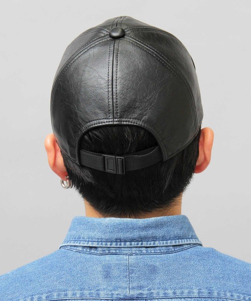glabella（グラベラ）の「ヴィンテージレザー風 フェイクレザー ショートバイザー / ボールキャップ / アンパイアキャップ（キャップ・メンズ・ブラック・FREE）」の5枚目の写真