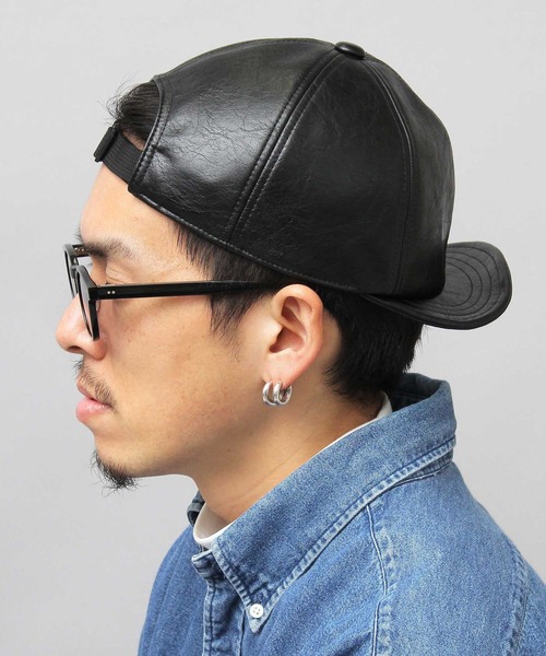 glabella（グラベラ）の「ヴィンテージレザー風 フェイクレザー ショートバイザー / ボールキャップ / アンパイアキャップ（キャップ・メンズ・ブラック・FREE）」の7枚目の写真