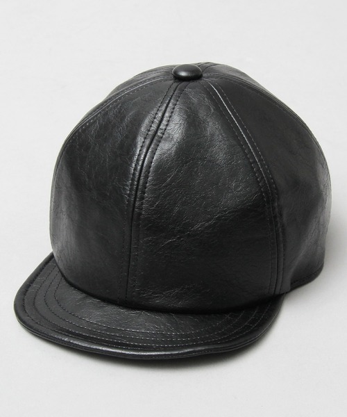 glabella（グラベラ）の「ヴィンテージレザー風 フェイクレザー ショートバイザー / ボールキャップ / アンパイアキャップ（キャップ・メンズ・ブラック・FREE）」の8枚目の写真
