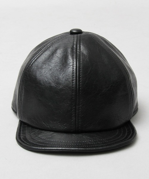 glabella（グラベラ）の「ヴィンテージレザー風 フェイクレザー ショートバイザー / ボールキャップ / アンパイアキャップ（キャップ・メンズ・ブラック・FREE）」の9枚目の写真