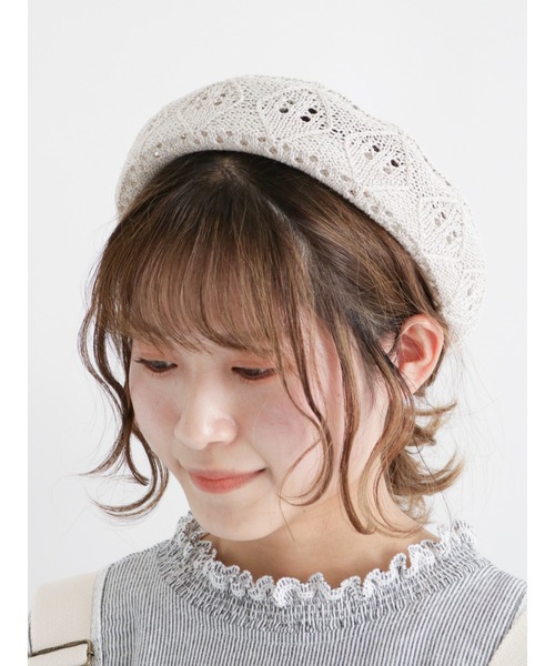 Samansa Mos2（サマンサ モスモス）の「ダイヤ柄編みベレー帽（ハンチング/ベレー帽・レディース・オフホワイト/ブラック/ミント・ﾌﾘ-）」の2枚目の写真