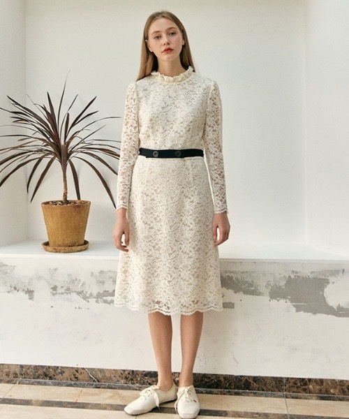 DEBB（デップ）の「【DEBB 】ベルトレースワンピース / Belt Lace Dress（ワンピース・レディース・ブラック/アイボリー・SMALL/MEDIUM）」の2枚目の写真