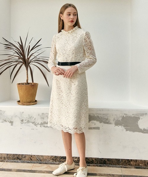 DEBB（デップ）の「【DEBB 】ベルトレースワンピース / Belt Lace Dress（ワンピース・レディース・ブラック/アイボリー・SMALL/MEDIUM）」の4枚目の写真