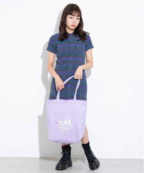 X-girl（エックスガール）の「MILLS LOGO TOTE BAG（トートバッグ・レディース・ホワイト/ブラック/ライトパープル・ONE SIZE）」の21枚目の写真