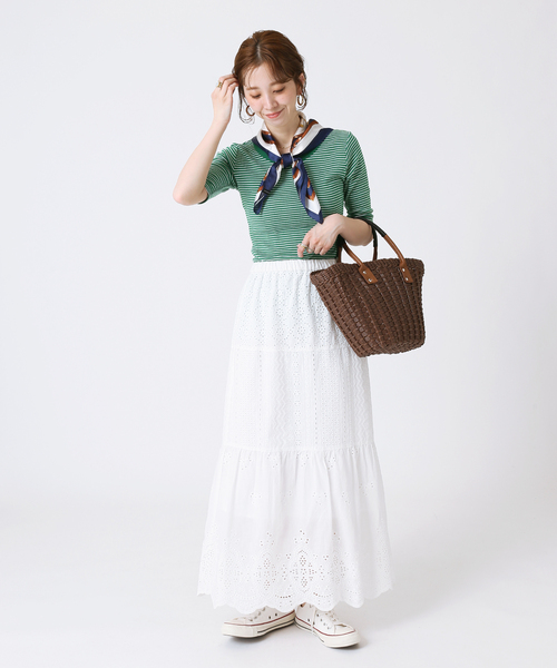 B.C STOCK（ベーセーストック）の「【Miller／ミラー】 パネルリブ ハーフスリーブT（Tシャツ/カットソー・レディース・ブラウン/ブルー/グリーン・FREE）」の7枚目の写真