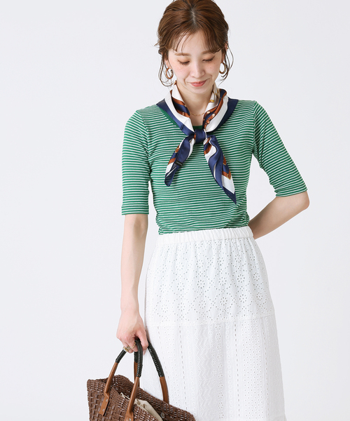 B.C STOCK（ベーセーストック）の「【Miller／ミラー】 パネルリブ ハーフスリーブT（Tシャツ/カットソー・レディース・ブラウン/ブルー/グリーン・FREE）」の8枚目の写真