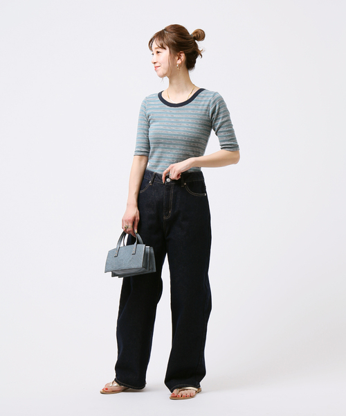 B.C STOCK（ベーセーストック）の「【Miller／ミラー】 パネルリブ ハーフスリーブT（Tシャツ/カットソー・レディース・ブラウン/ブルー/グリーン・FREE）」の11枚目の写真