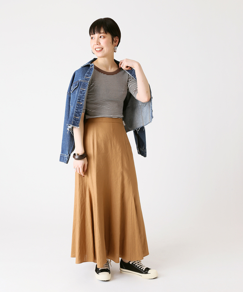 B.C STOCK（ベーセーストック）の「【Miller／ミラー】 パネルリブ ハーフスリーブT（Tシャツ/カットソー・レディース・ブラウン/ブルー/グリーン・FREE）」の19枚目の写真