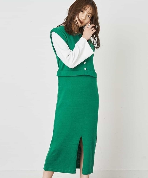 A de a.v.v（アードアー・ヴェ・ヴェ）の「ドッキングレイヤード風ワンピ―ス（ワンピース・レディース・グリーン/パープル/ブラック・39）」の2枚目の写真