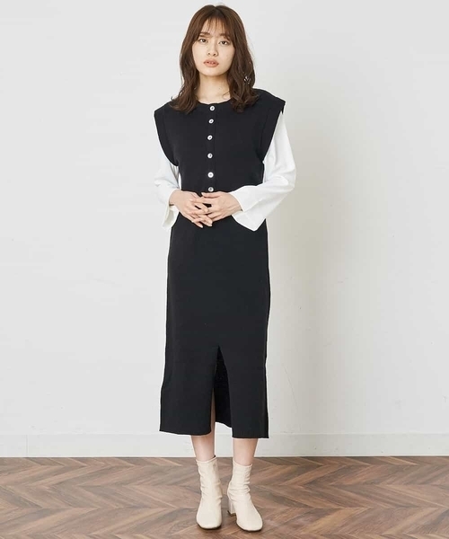 A de a.v.v（アードアー・ヴェ・ヴェ）の「ドッキングレイヤード風ワンピ―ス（ワンピース・レディース・グリーン/パープル/ブラック・39）」の5枚目の写真